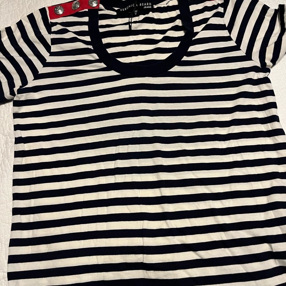 Veronica Beard Black and White Striped Short Sleeve Tee